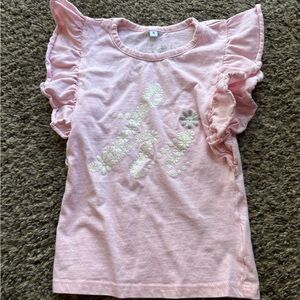 Pink Floral Accent Ruffle-Sleeve Kids Top